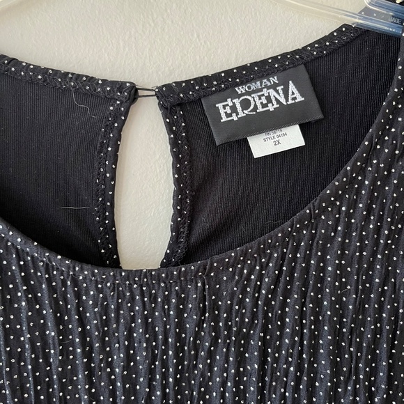 Erena Plus Sz 2X Black Pullover Shiny Blouse Textured Short Sleeves Side Slits - Picture 2 of 8